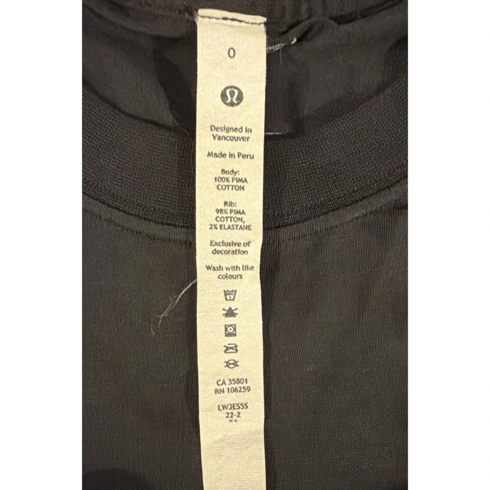 Lululemon Women's Black Pima Cotton Crew Neck Short Sleeve T-Shirt Size 0